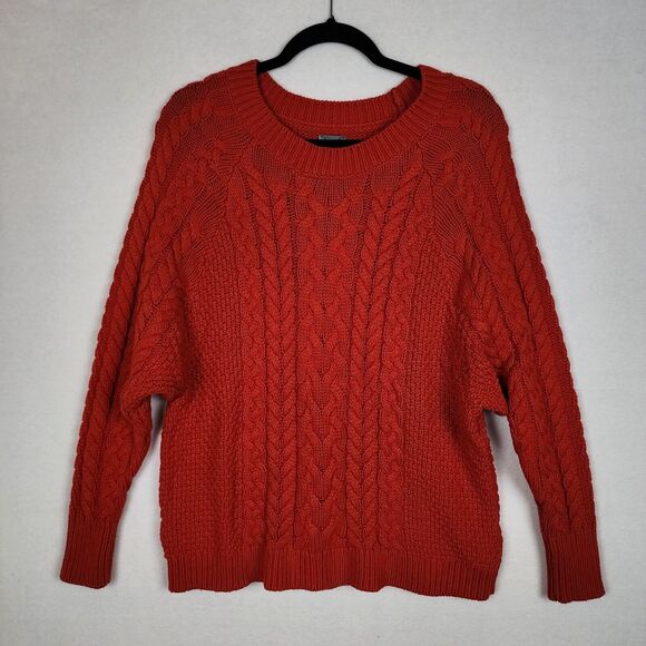 Aerie Sweater Cable Knit Crew Neck Dolman Long Sleeve Pullover Red Size L - Picture 1 of 8